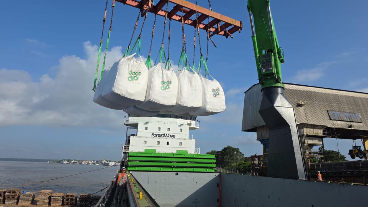 Carga de big bags en el buque ForestWave